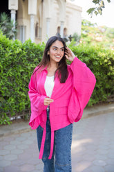 The ruffle linen chemise in fushia